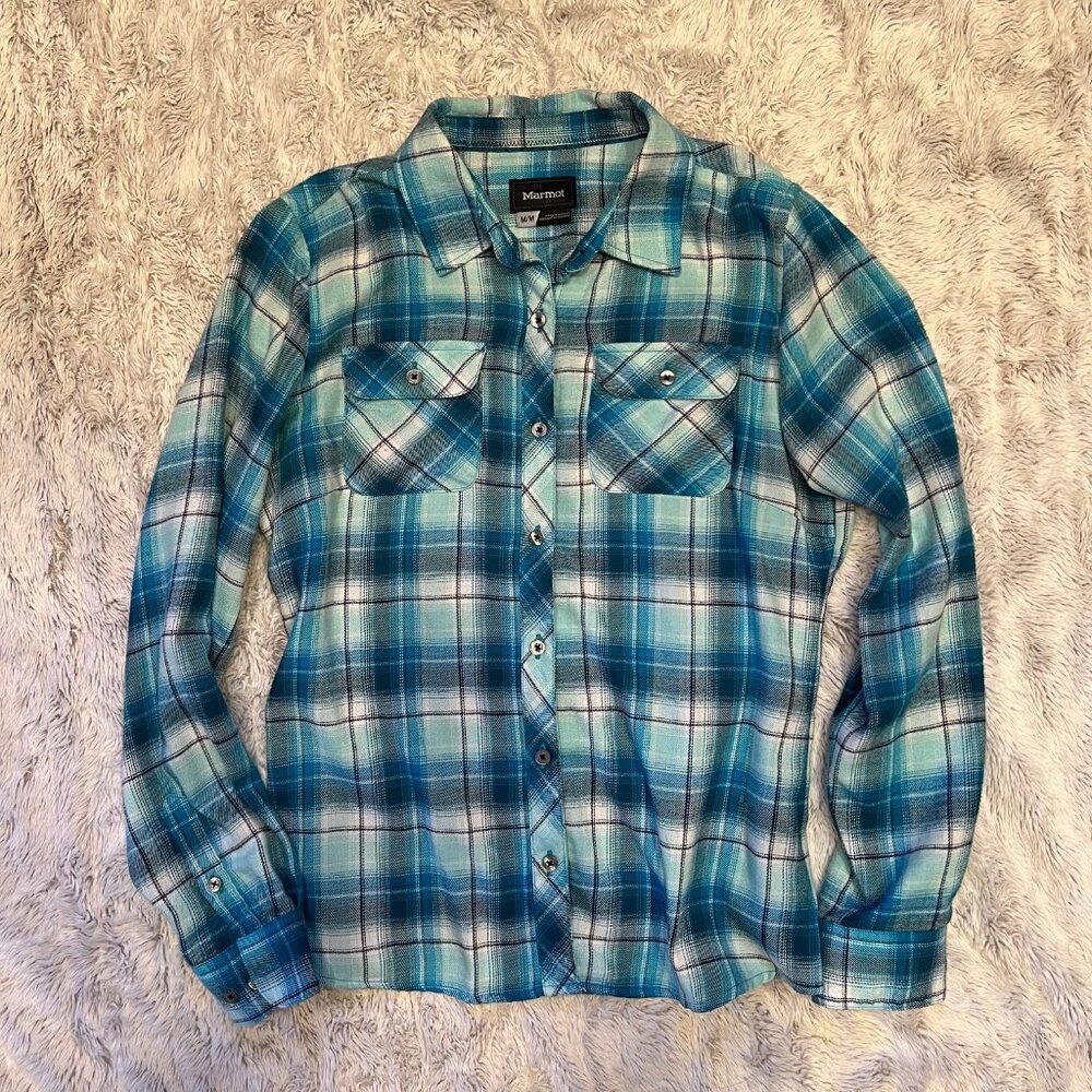 Marmot Flannel Shirt, Medium, Aqua, Blue, Teal